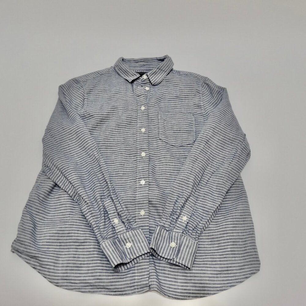 Banana Republic Blue/White Stripe Linen/Cotton Button Front Shirt W Medium